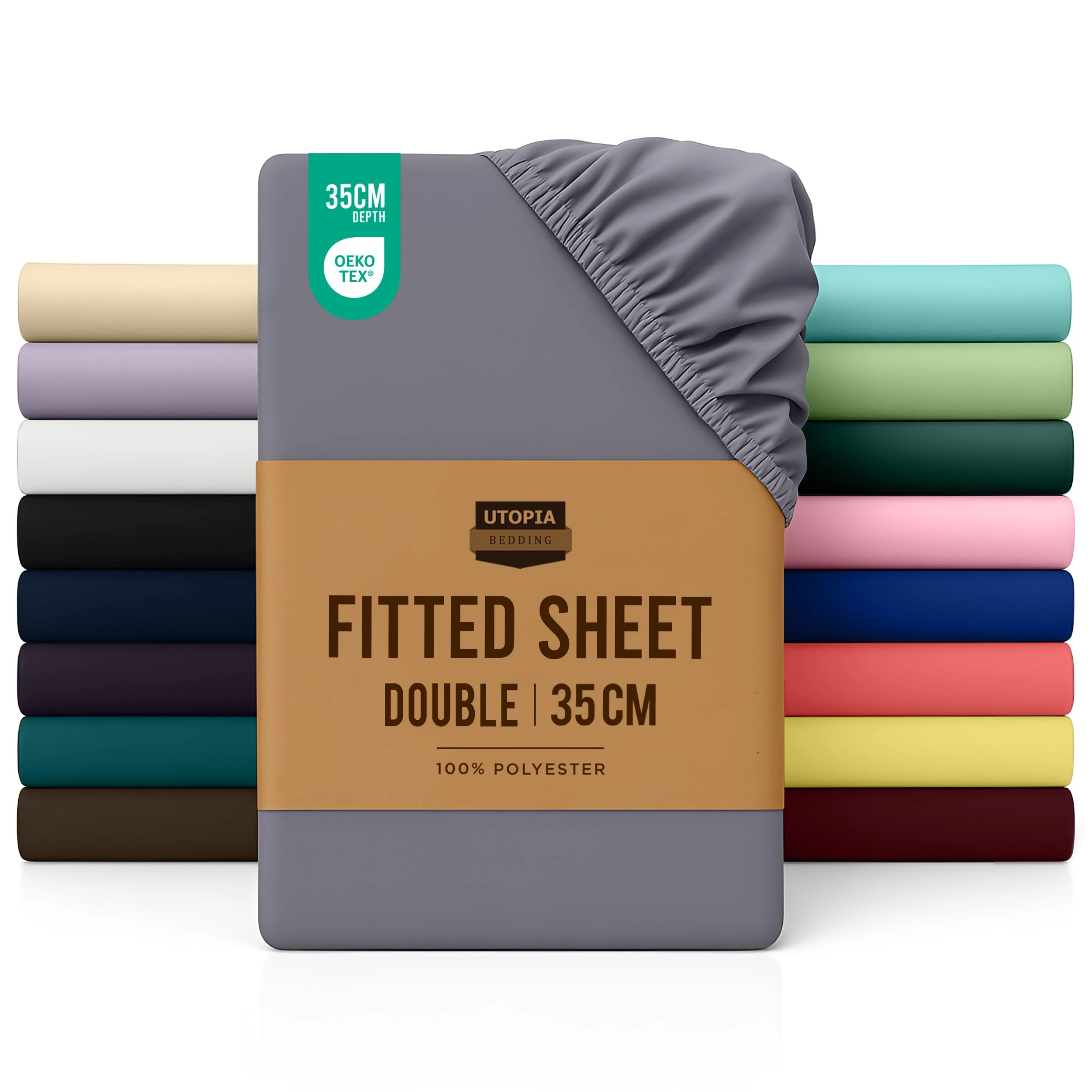Utopia Bedding Fitted Sheet Double, Grey - Deep Pocket 14 inch (35 cm) - Easy Care - OEKO-TEX Certified - Soft Brushed Microfibre Fabric - Shrinkage and Fade Resistant - Bottom Sheet