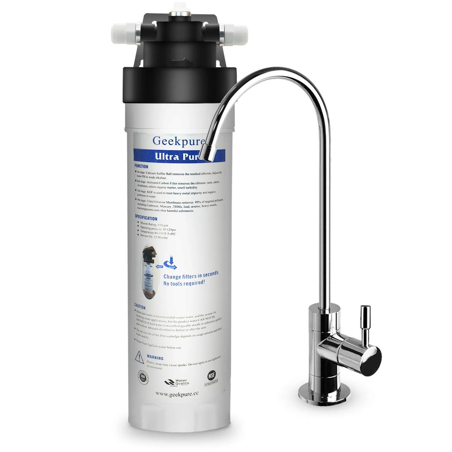 Geekpure 4-Stage Ultra Pure High Capacity Direct Connect Under Counter Drinking Water Filtration System -0.01 Micron