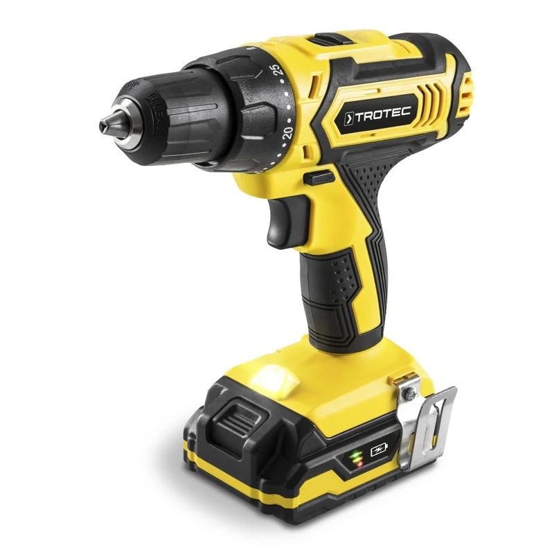 TROTEC PSCS 11-20V Battery Drill with 25 Adjustments of Clamping Torque, 35Nm, Variable Speed Control, Integrated LED Light, Carry Case