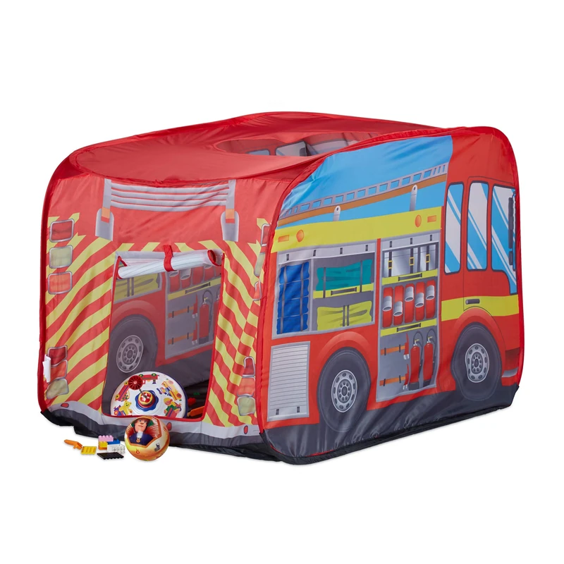 Relaxdays Fire Brigade Play Tent - Red Pop Up Fire Truck