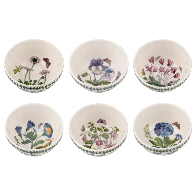 Portmeirion x Botanic Garden Set of 6 Stacking Bowls - White Floral Designs, Made in England Earthenware, Stylish & Versatile, Safe for Microwave & Dishwasher, 14cm