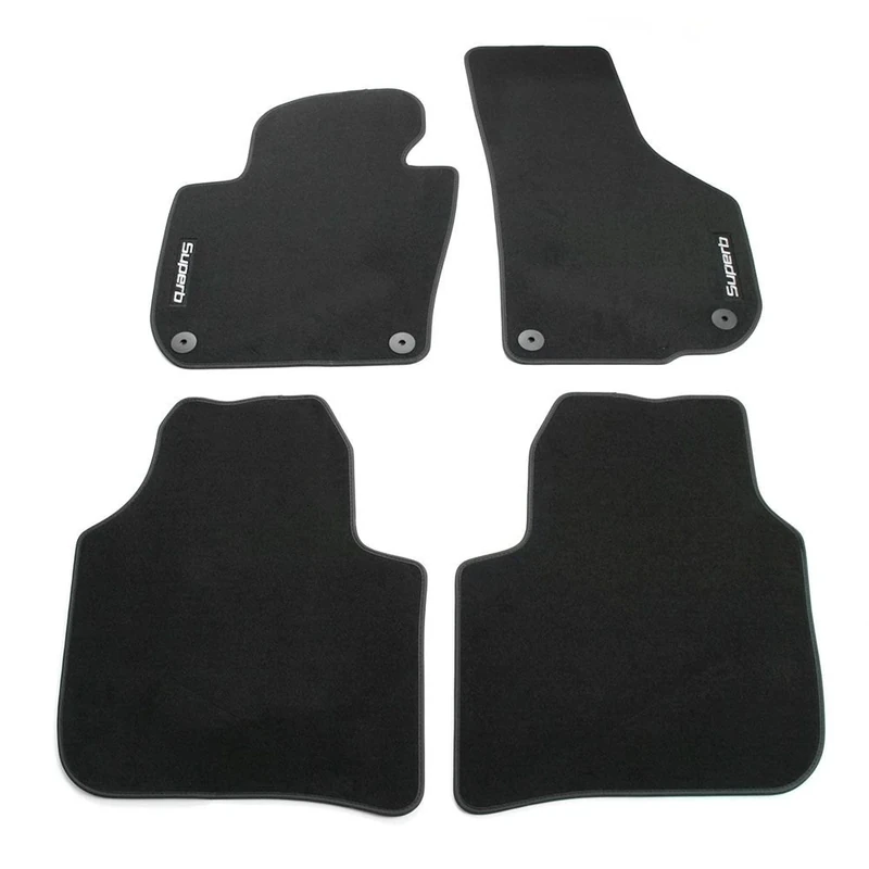 Skoda 3T1061404A Textile Floor Mats 4 x Fabric Mats Black with SUPERB Lettering