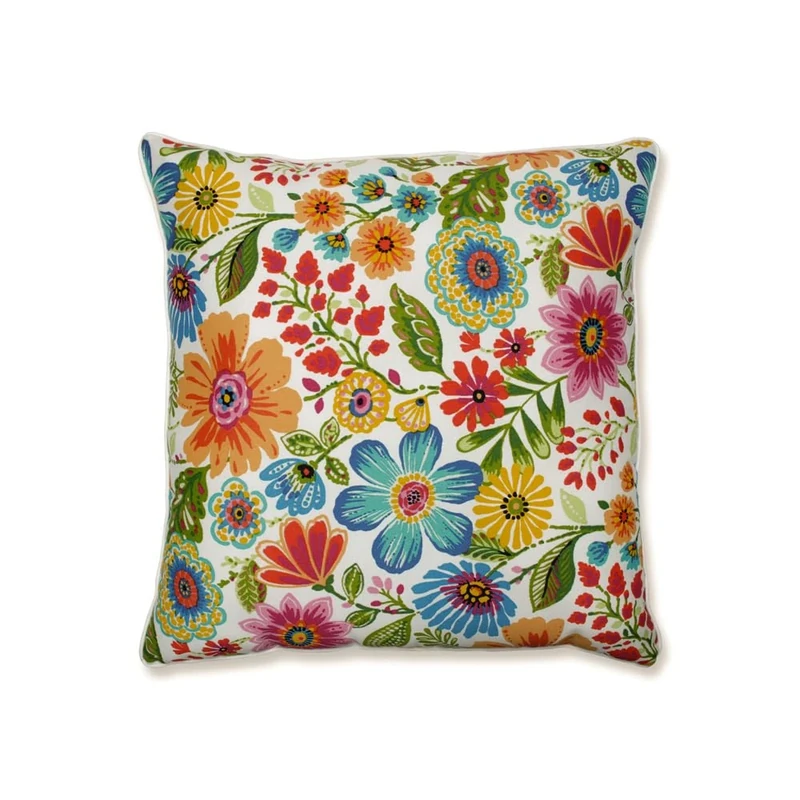 Pillow Perfect Bright Floral Indoor/Outdoor Accent Throw Pillow, Plush Fill, Weather, and Fade Resistant, Floor - 25" x 25", Blue/Purple Gregoire, 1 Count