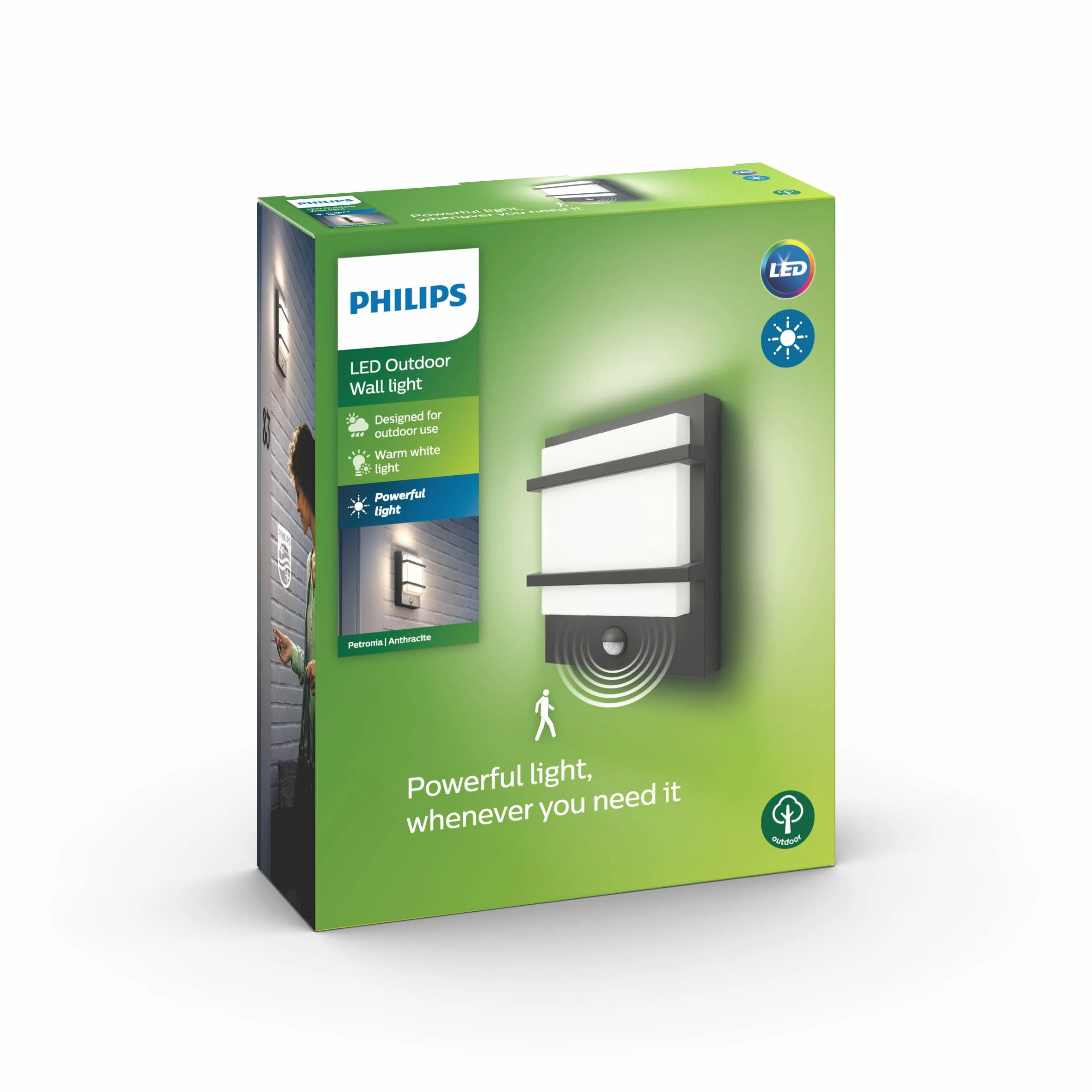 Philips myGarden Petronia LED Outdoor Wall Light with Motion Sensor [Anthracite] For Garden, Patio and Outdoor. 2700K