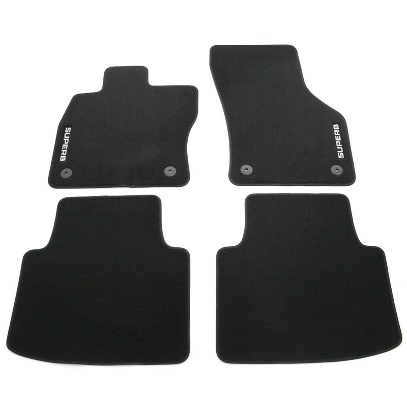 Skoda 3V1061404B Textile Floor Mats 4x Fabric Mats Black with SUPERB Lettering