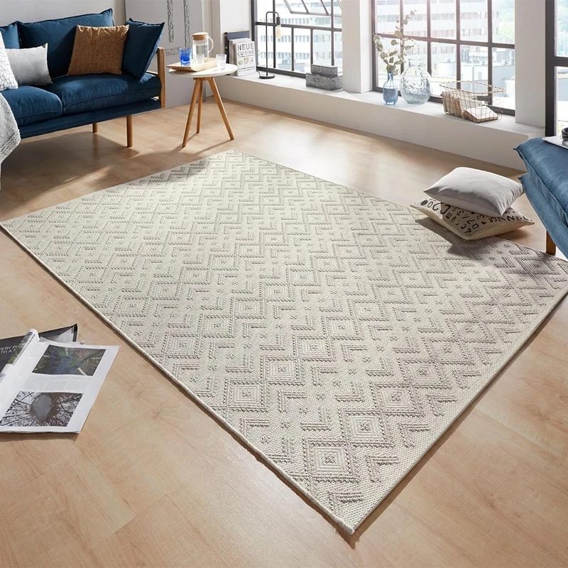 Zala Living Harmony Indoor and Outdoor Rug 155 x 230 cm - Flat Weave Weatherproof Modern Design Macrame Look for Balcony Patio Conservatory Kitchen Dining Room Living Room Rug Waterproof in Cream