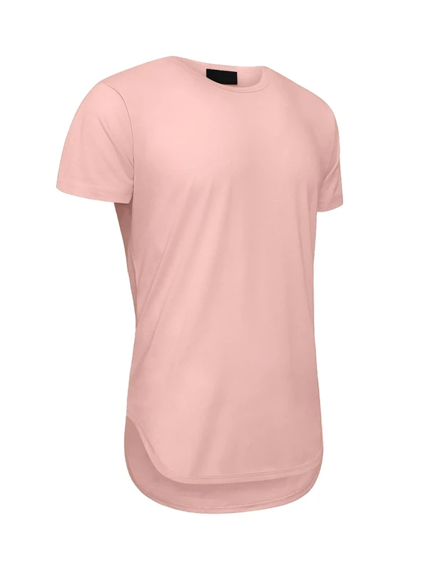 VICTORIOUS Men's Hipster Longline Curved Hem Tees, Dirty Pink, XXXXL