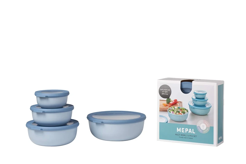 Mepal – Multi Bowl Cirqula 4-Piece Set – Food Storage Container with Lid - Suitable as Airtight Storage Box for Fridge & Freezer, Microwave Container - 350, 750, 1250, 2250ml - Nordic blue
