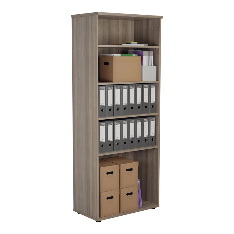 Office Hippo Heavy Duty Bookcase, Robust Book Case, Storage Unit with 4 Adjustable Shelves & Adjustable Feet, Stable Home Office Furniture, Simple To Assemble - Grey Oak