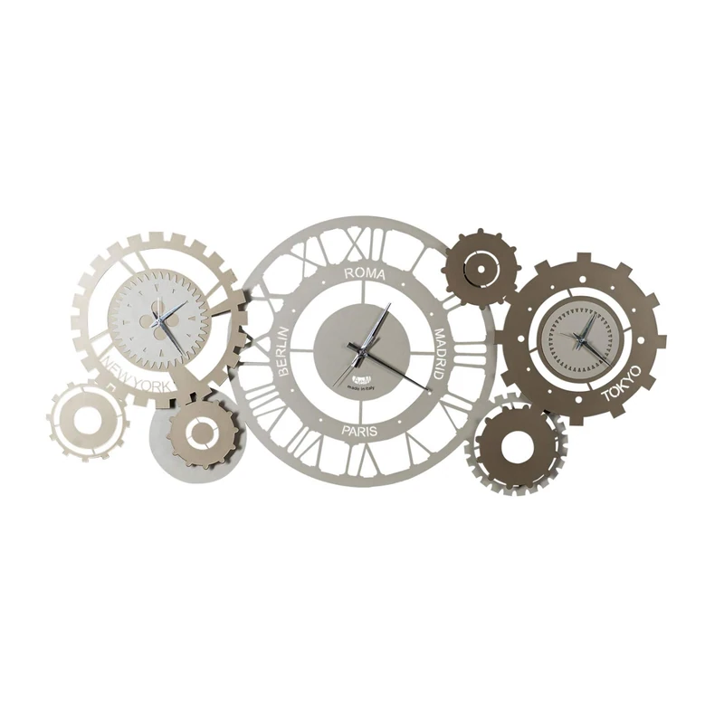 Arti & Mestieri Fuso Meccano Design Wall Clock 100% Made in Italy - Iron, 97 x 44 cm - Sand and Bronze