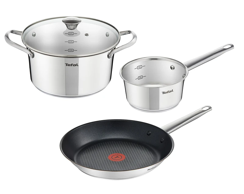Tefal Simpleo B815S4 4-Piece Saucepan and Pan Set (20 cm, 16 cm, 28 cm) Stainless Steel/Black