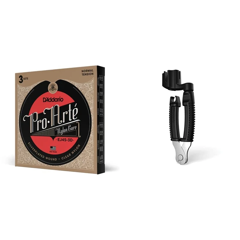 D'Addario Guitar Strings - Pro-Arte Classical Guitar Strings - EJ45-3D, 3-Pack & Planet Waves DP0002 Pro-Winder String Winder and Cutter, Black