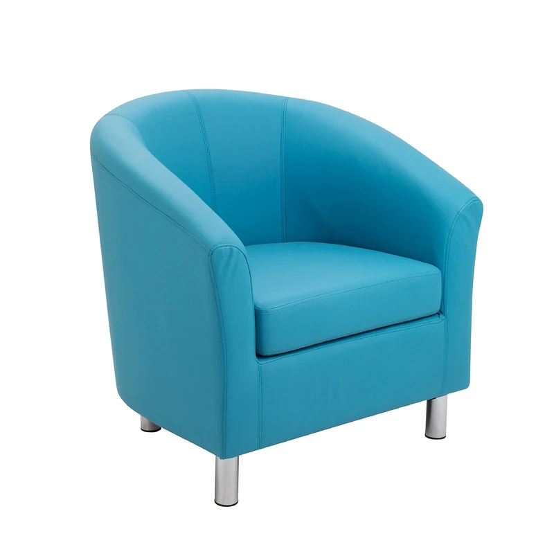 Office Hippo Tub Armchair with Silver Legs, Faux Leather, Sky Blue, 71 x 77 x 75 cm