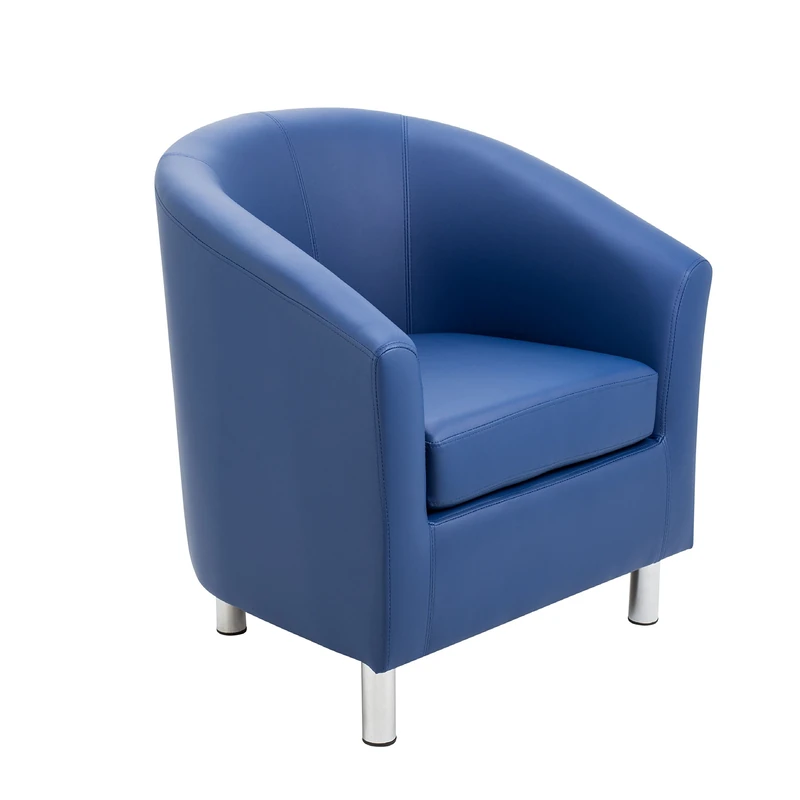 Office Hippo Tub Armchair with Silver Legs, Faux Leather, Blue, 71 x 77 x 75 cm