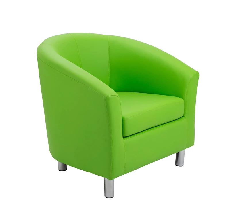 Office Hippo Tub Armchair with Silver Legs, Faux Leather, Lime Green, 71 x 77 x 75 cm