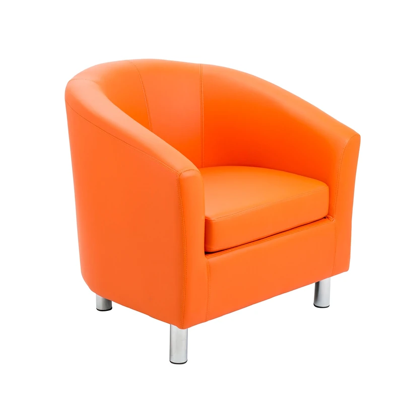 Office Hippo Tub Armchair with Silver Legs, Faux Leather, Orange, 71 x 77 x 75 cm