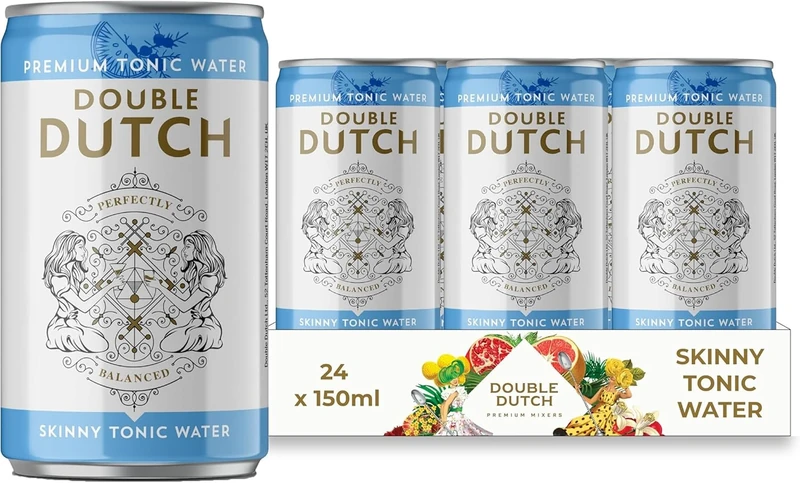 Double Dutch Skinny Tonic Water | Low Calorie Diet Indian Tonic Water| Gluten Free, Vegan Friendly Premium Mixer Perfect For Gin & Cocktails | 24 x 150ml Cans