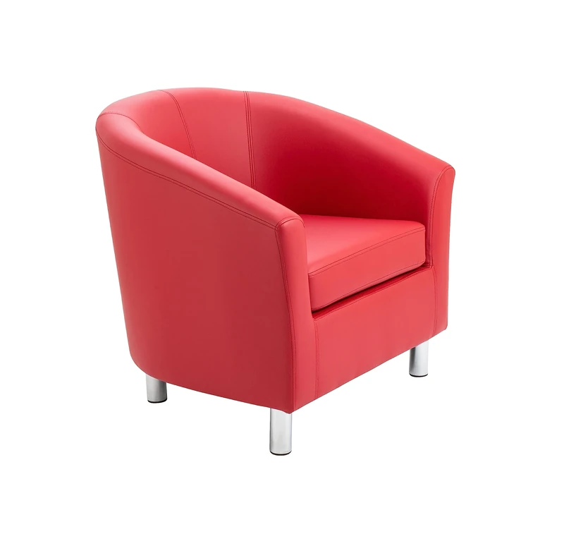 Office Hippo Tub Armchair with Silver Legs, Faux Leather, Red, 71 x 77 x 75 cm