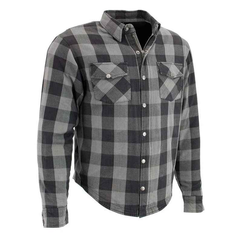 Milwaukee Performance Men's Checkered Flannel Biker Shirt with Aramid (Black/Grey, M),