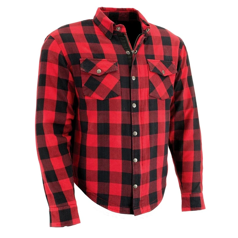 Milwaukee Leather Men's MPM1631 Plaid CE Armored Flannel Biker Shirt, Red, M