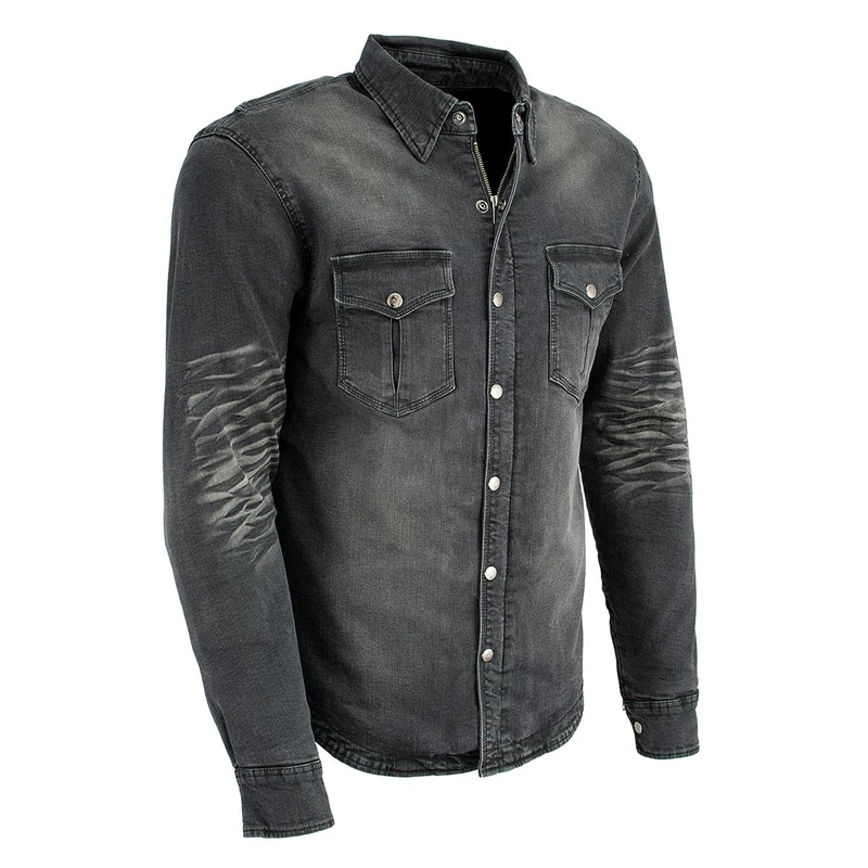Milwaukee Leather MPM1620 Men's Black Armored Denim Biker Shirt with Aramid by Dupont Fibers - Medium