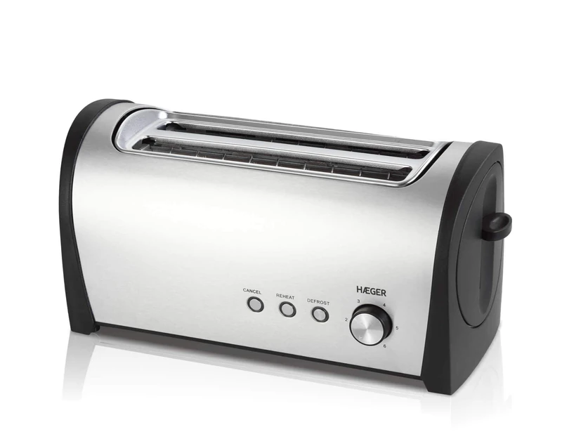 HAEGER Breakfast Plus Multifunctional toaster with 1400 W power, 2 long slots, stainless steel exterior, electronic toasting control, 6 positions, 3 functions: reheat, defrost - Image 1