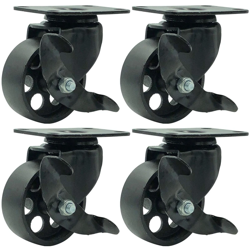 4 PCS 102 mm up to 720 KG All Steel Black Heavy Duty Metal Castor Wheels, Caster With Brake for DIY, Furniture Trolley Wheels with Double Bearings Swivel Castor