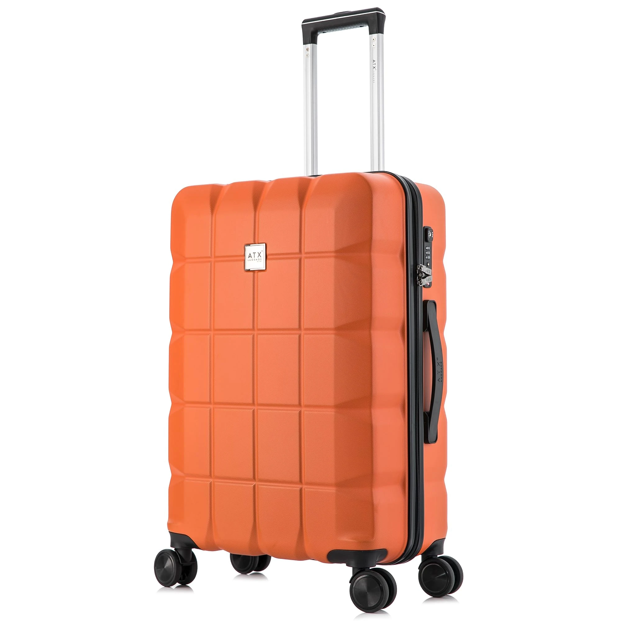 ATX Luggage Medium Suitcase on 4 Dual Spinner Wheels Super Lightweight ABS Hard Shell Hold Check in with Built-in TSA Lock (Orange, 65Liter)