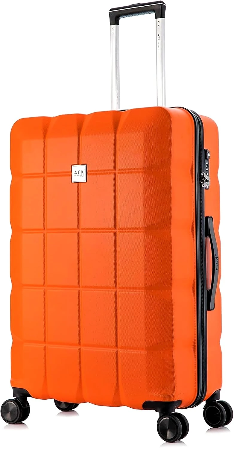 ATX Luggage Large Suitcase on 4 Dual Spinner Wheels Super Lightweight ABS Hard Shell Hold Check in with Built-in TSA Lock(Orange, 110 Liter)