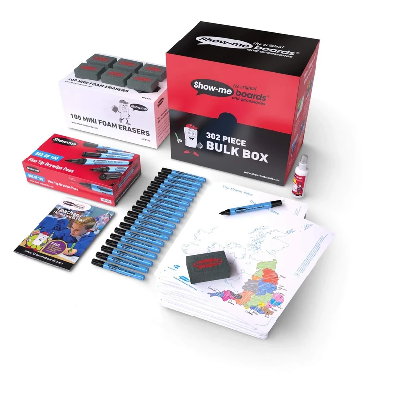Show-me B/UKA4 A4 Dry wipe Map Boards, Bulk Kit (Pack of 100)