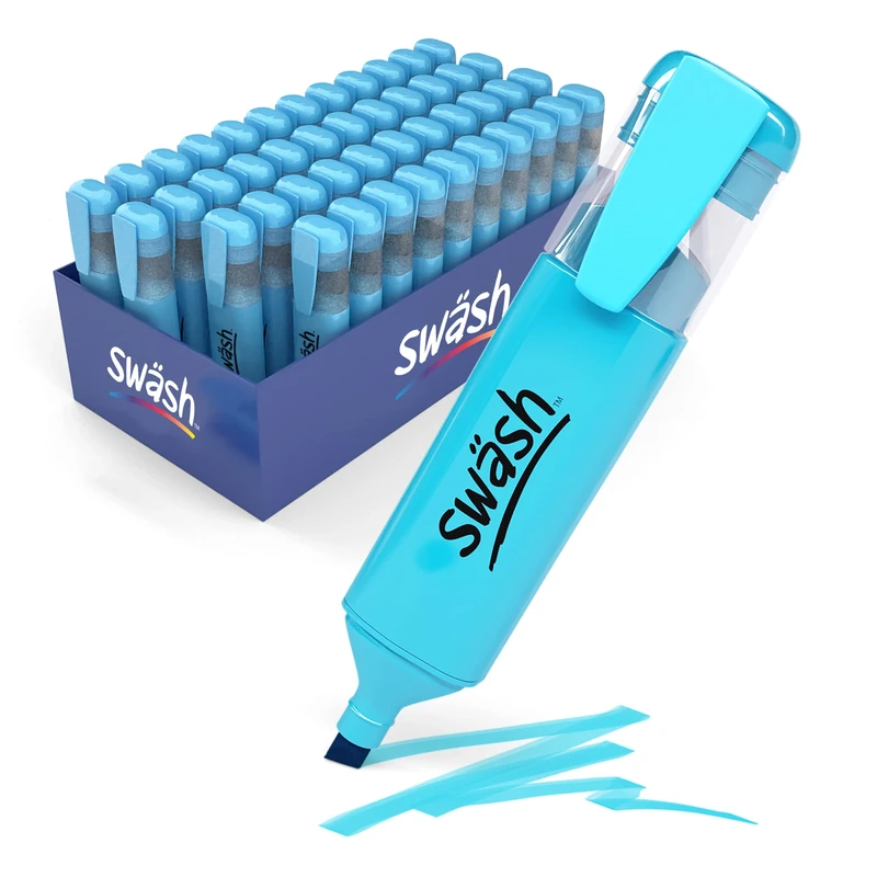 Swäsh HLP48BU Premium Highlighter Pens for Schools and Students – Wedge Tip – Neon Blue (48 Pack of Markers)