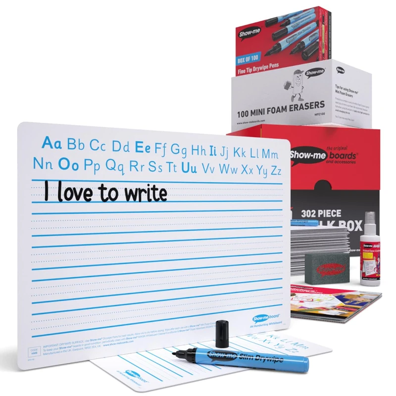 Show-me B/HWB Handwriting Dry wipe Boards, Bulk Kit (Pack of 100)