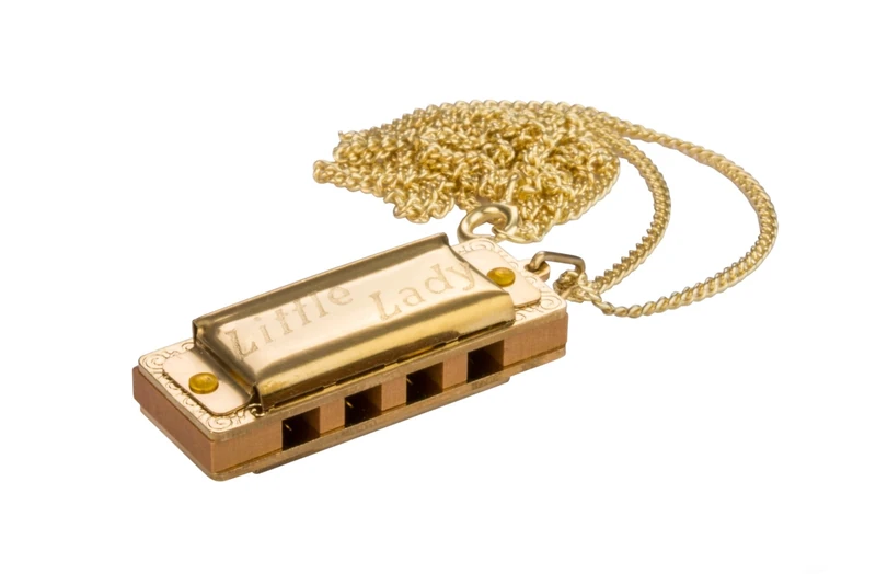 MINI HARMONICAS - HOHNER Little Lady Diatonic Harmonica - GOLD PLATED WITH NECKLACE