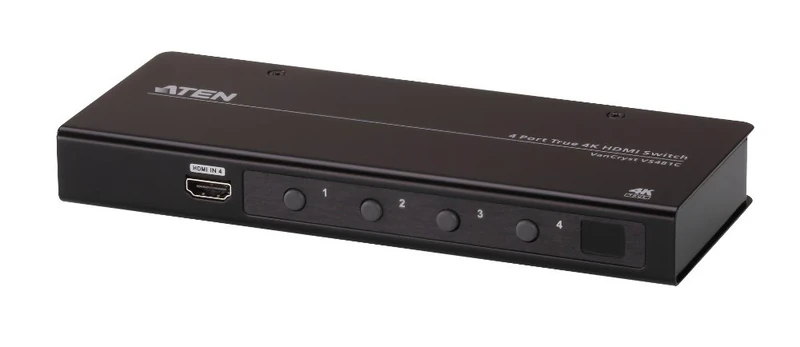 ATEN True 4K HDMI Switch 4 Port VS481C, HDMI 2.0(3D, Deep Color, 4K); HDCP 2.2 compliant | 4k x 2k @ 60 Hz (4:4:4) | bi-directional RS-232 serial port UK | #1 KVM Market Leader, black