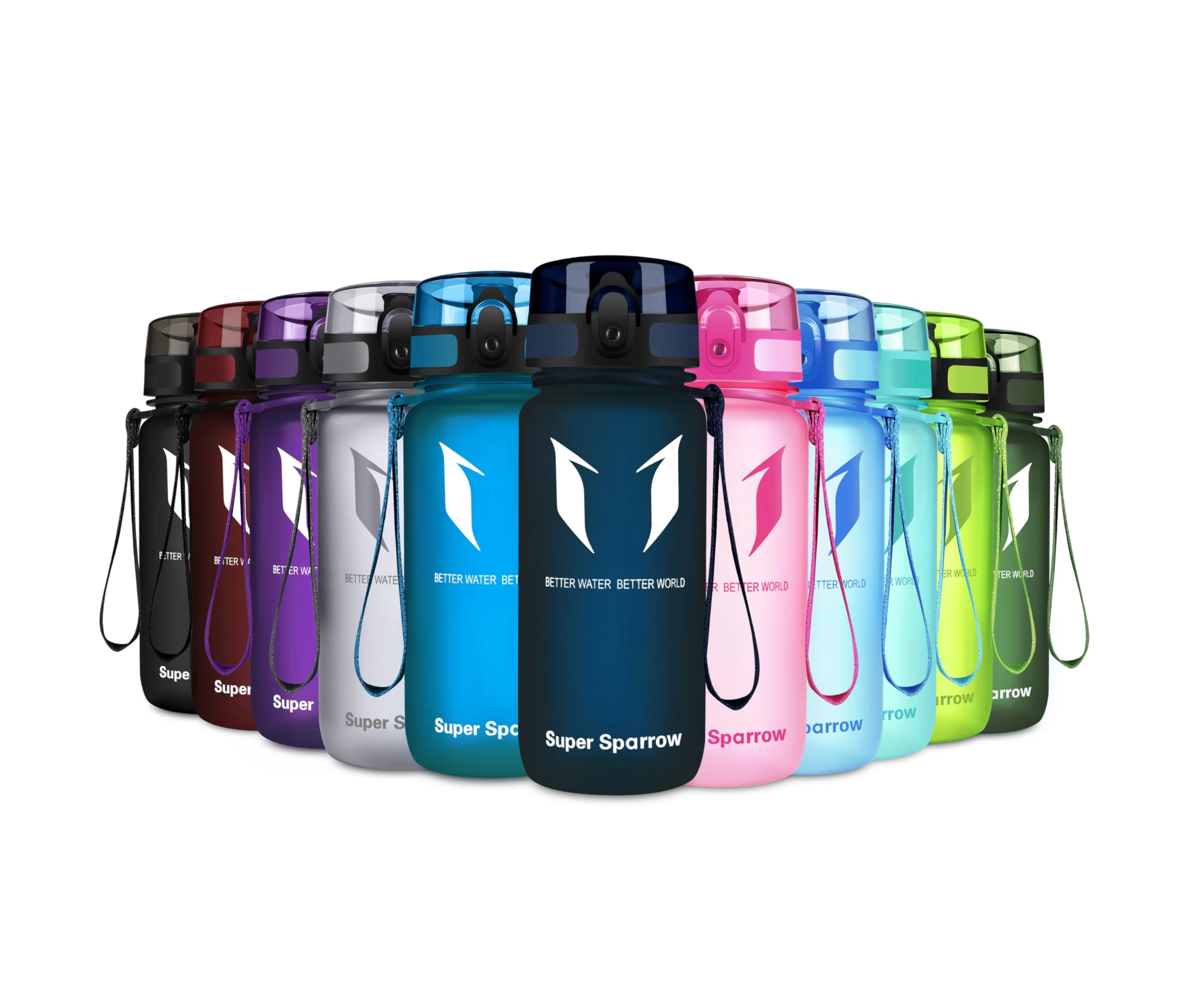 Super Sparrow Sports Water Bottle - 350ml - Non-Toxic BPA Free & Eco-Friendly Tritan Co-Polyester Plastic - For Running, Gym, Yoga, Outdoors and Camping