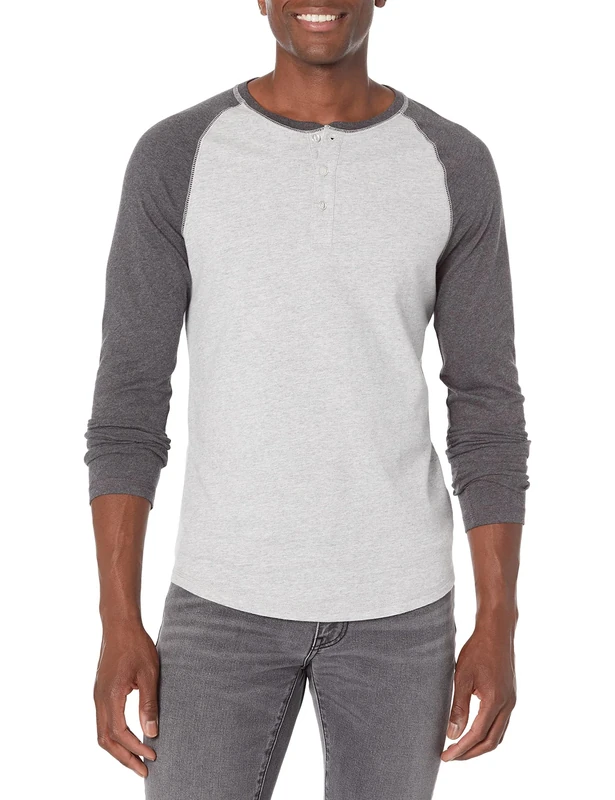 Amazon Essentials Men's Slim-Fit Long-Sleeve Henley Shirt, Charcoal Heather Light Grey Heather, L