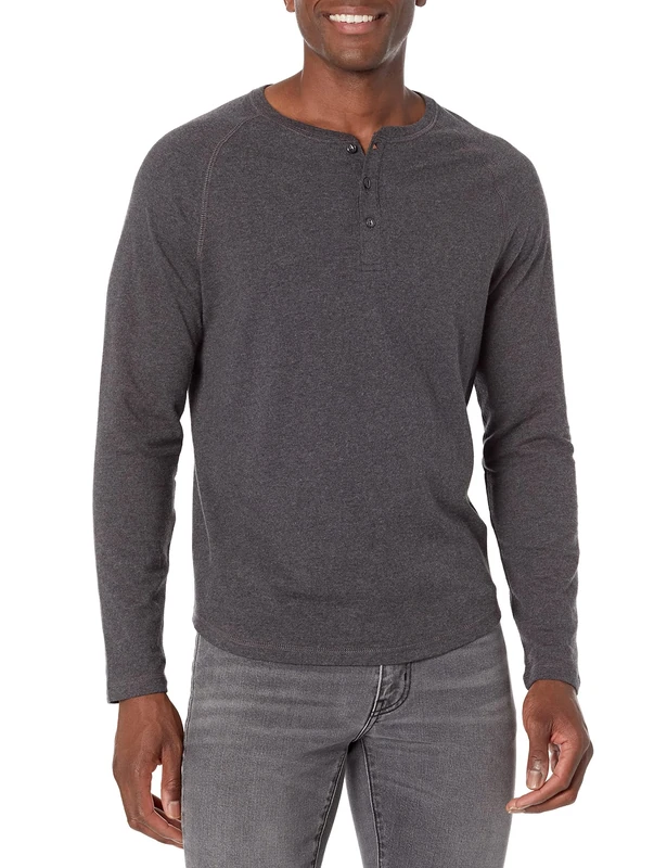 Amazon Essentials Men's Slim-Fit Long-Sleeve Henley Shirt, Charcoal Heather, L