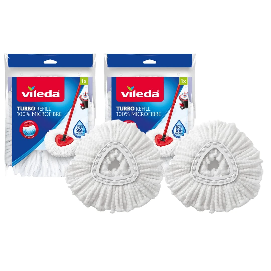 Vileda Turbo Spin Mop Refill, Pack of 2 Turbo Mop Head Replacements, Fits all Vileda Turbo Mops