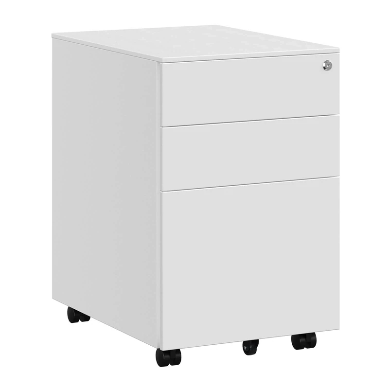 SONGMICS Mobile File Cabinet with 3 Drawers Lockable Steel Pedestal with Suspension File Hanging Rails, Fully Assembled Except Casters, White OFC60WT