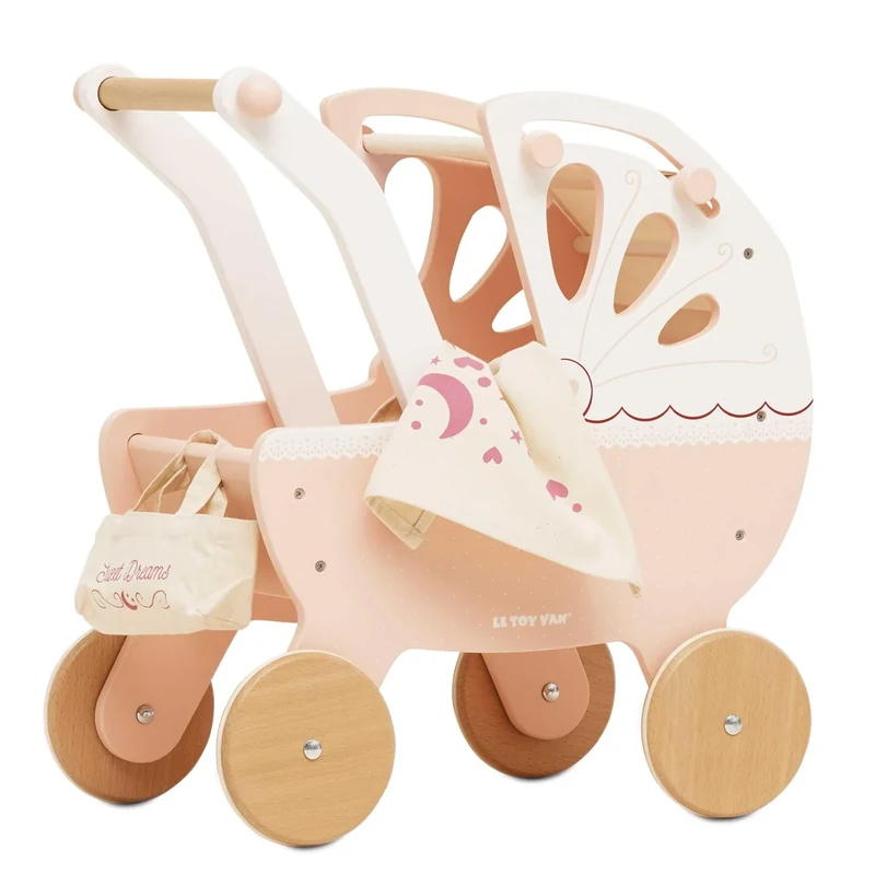 Le Toy Van - Educational Wooden Sweet Dreams Doll Toy Pram | Pretend Play Pram Playset - For Ages 2+, Pink