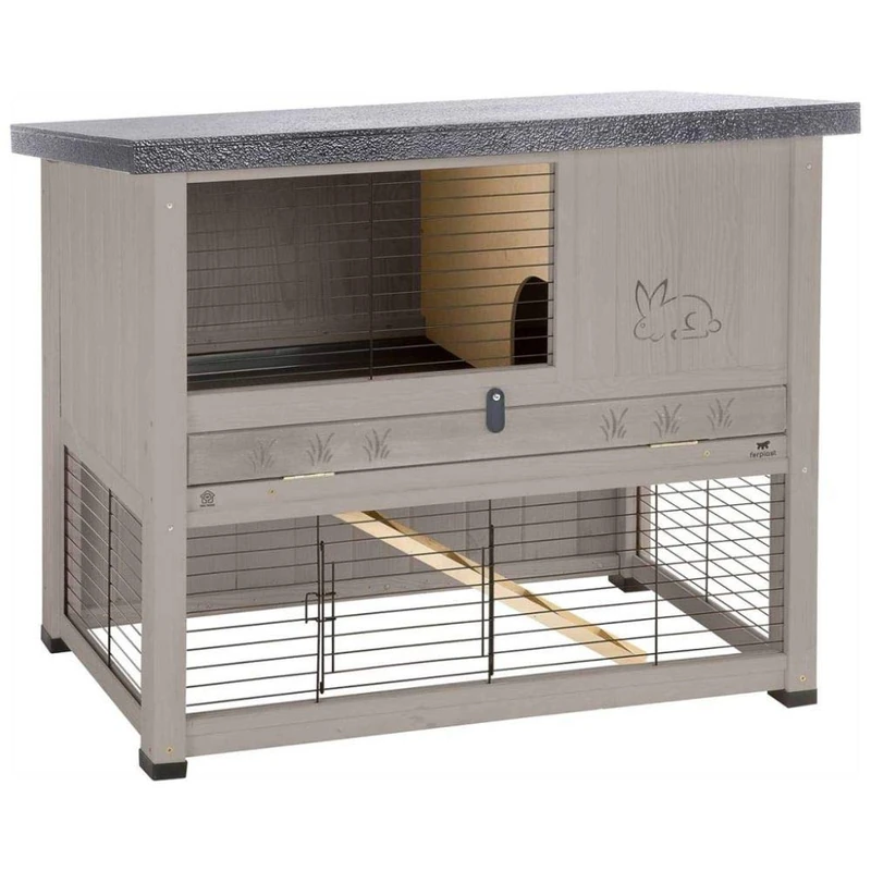 Ferplast Outdoor Rabbit Cage RANCH 100 in FSC Wood, Two floors, Accessories included, 94 x 64,5 x h 84 cm.