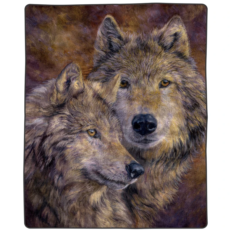 Lavish Home Wolf Blanket – 80x92-inch Printed Pair of Wolves Blanket - Plush Thick 8lb Faux Mink Queen Throw Blanket for Couch, Sofa, or Bed - Image 1