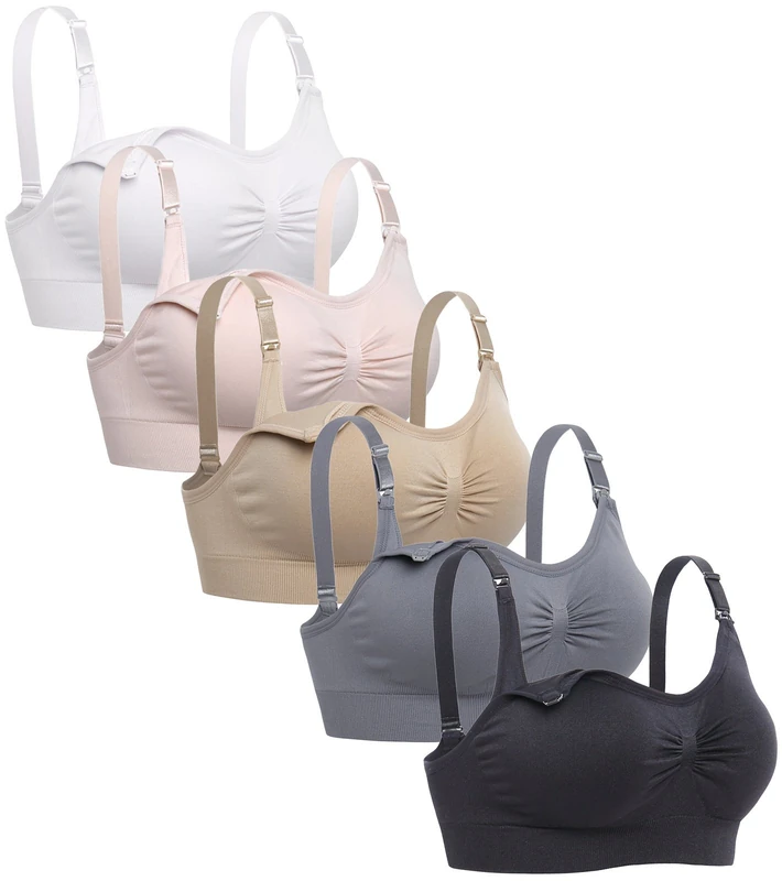 Lataly Womens Sleeping Nursing Bra Wirefree Breastfeeding Maternity Bralette Pack of 5, Pack of 5, XXL