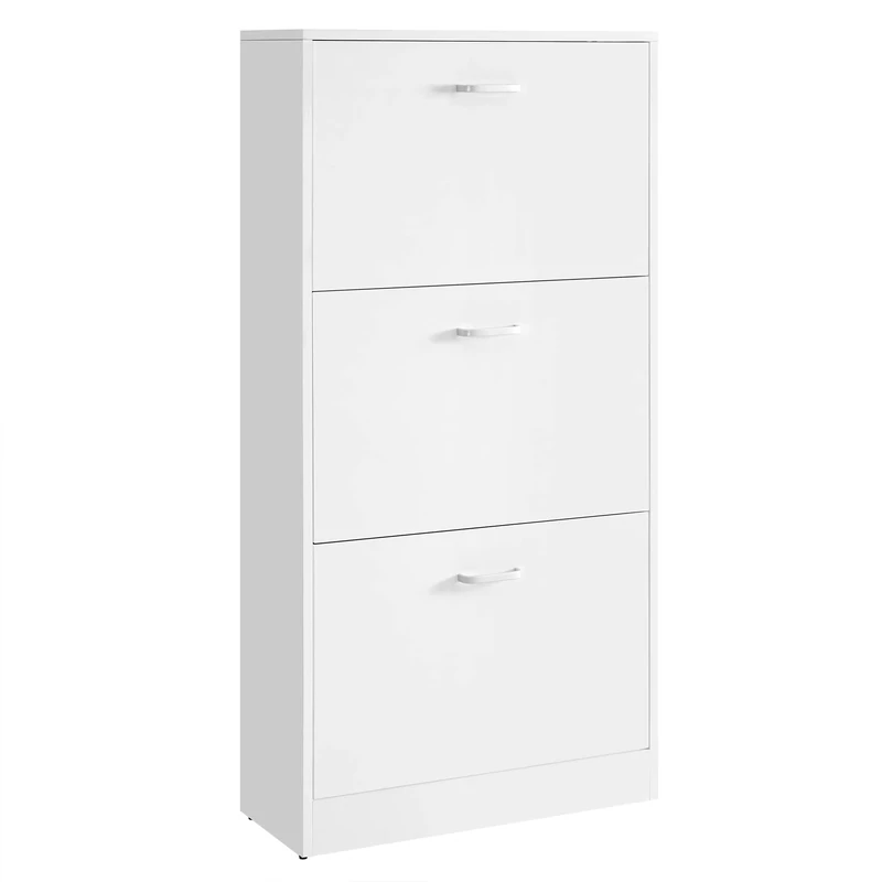 VASAGLE 3-Tier Wooden Shoe Cabinet, Storage Cupboard With 3 Flip Doors, Perfect for Narrow Hallway, Living Room, Bedroom, White, 60 x 24 x 120 cm (W x D x H) LBC03WT