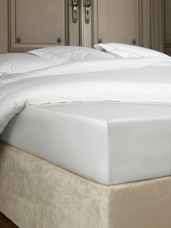 De Witte Lietaer Bumblebee Luxury Percale Cotton Fitted Sheet, Cotton, Argent Gris Clair, 160 x 200 x 40 cm