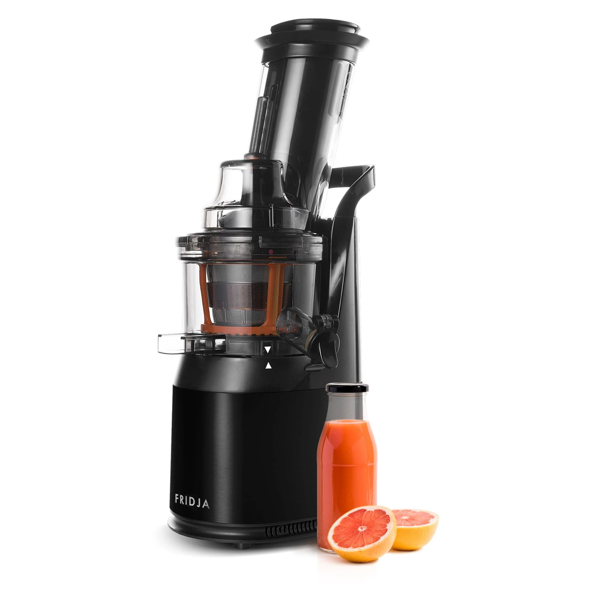 Fridja f1900 Cold Press Juicer, 240W Masticating Slow Juicer with 78mm (3”) BPA-Free Wide Chute, Black Stainless Steel body, Juice, Vegan Nut Milks, Sorbet, Ice Cream, Easy to Clean