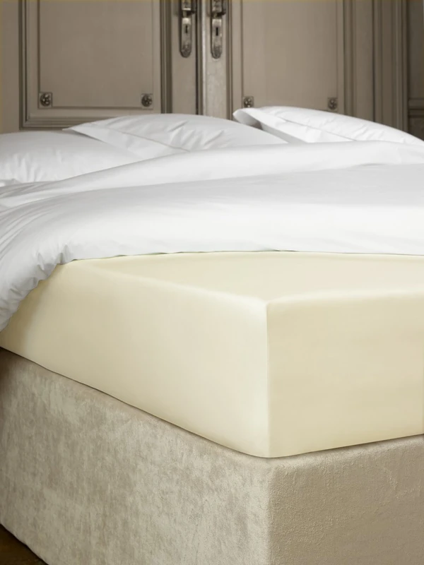 De Witte Lietaer Bumblebee Luxury Percale Cotton Fitted Sheet, Cotton, ivory, 200 x 200 x 30 cm
