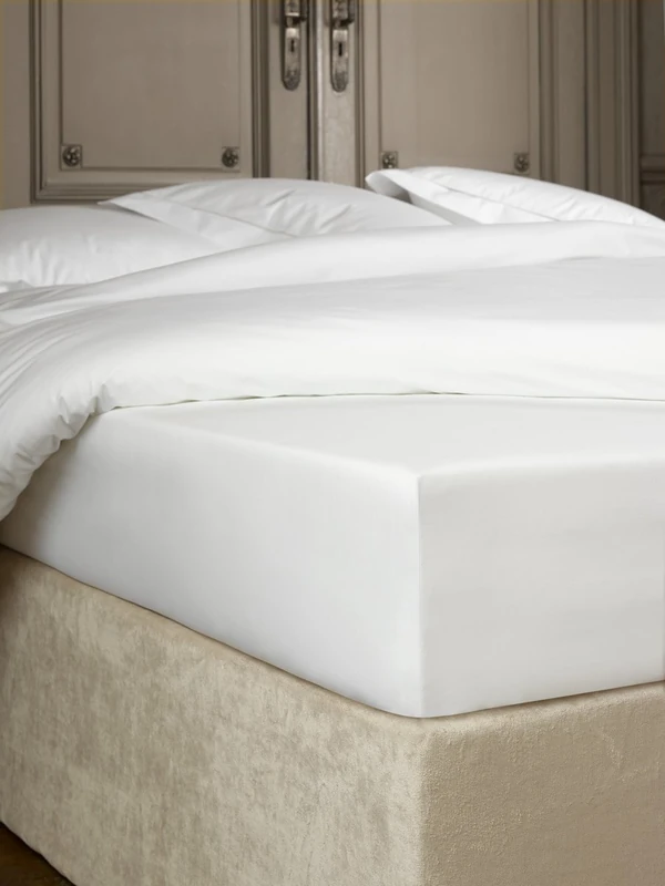 De Witte Lietaer Bumblebee Luxury Percale Cotton Fitted Sheet, Cotton, white, 200 x 200 x 30 cm