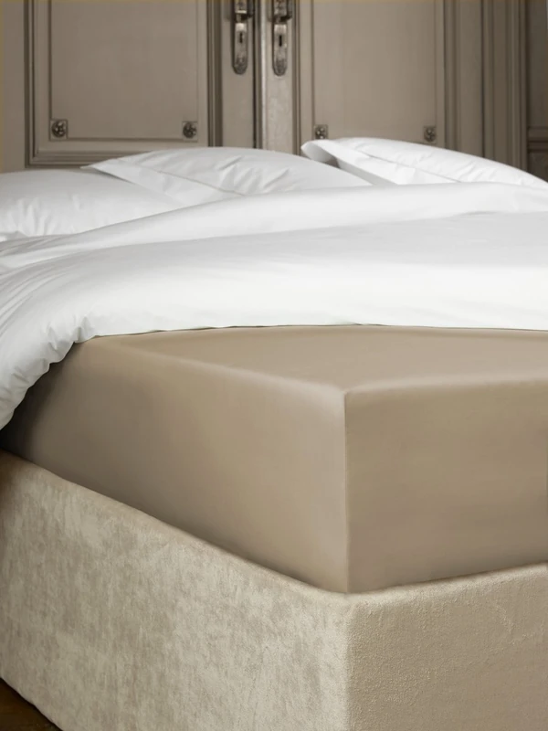 De Witte Lietaer Bumblebee Luxury Percale Cotton Fitted Sheet, Cotton, Vison Taupe, 180 x 200 x 40 cm