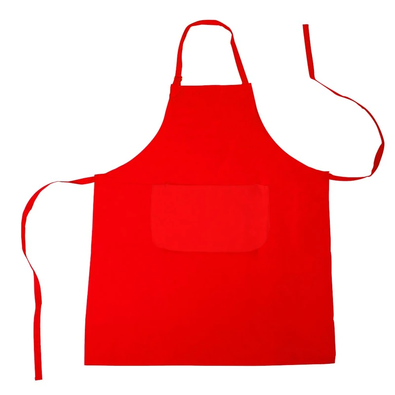 eBuyGB Pack of 10 Full Kitchen Apron with Front Pocket, 100% Cotton, Red